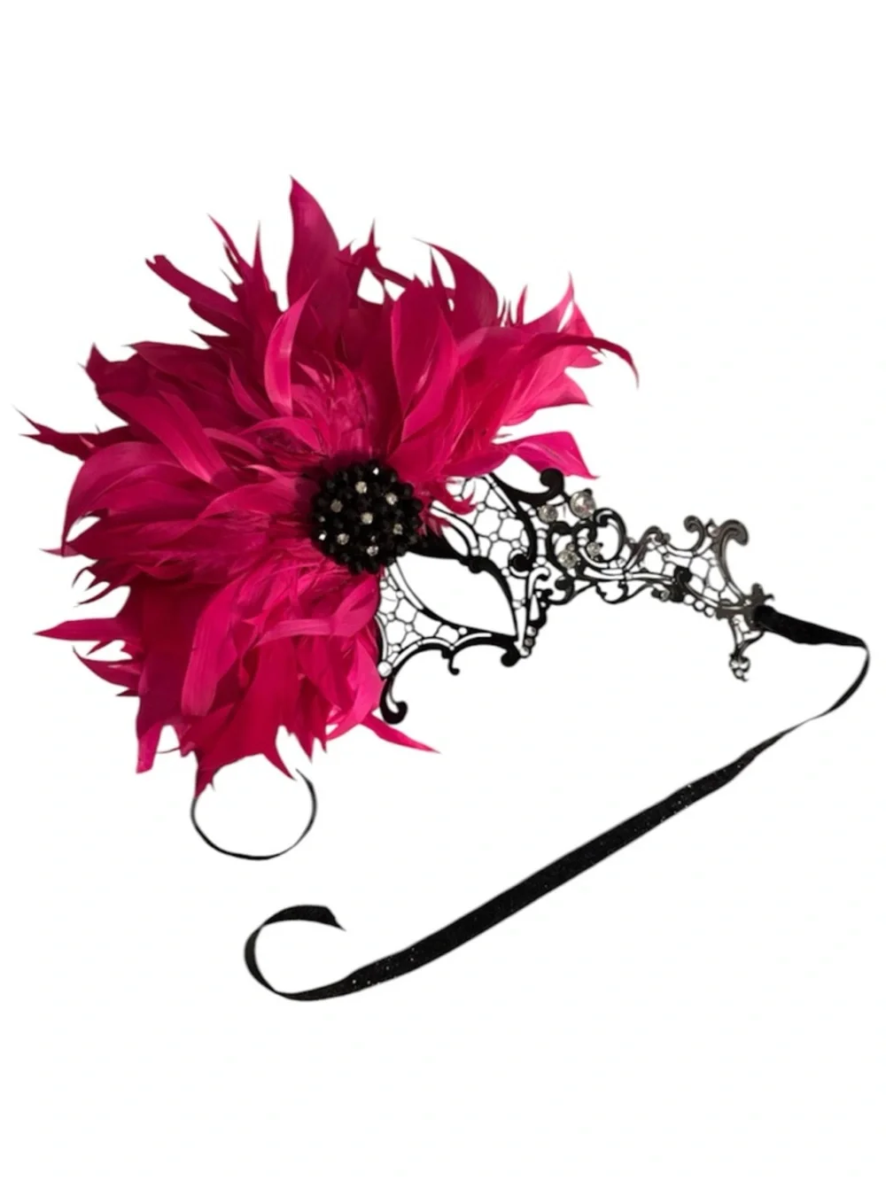Custom Made Head Dress NY Pink Feather Embellished Masquerade Mask Dora Marra